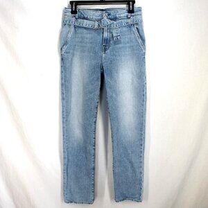 7 For All Mankind Tie Waist Straight Leg Jeans Womens Size 25 Light Wash Blue